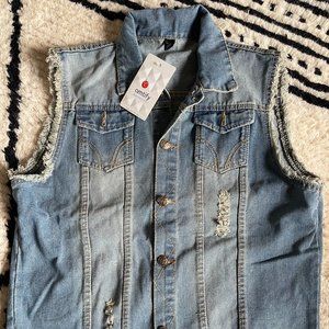 Distressed Denim Vest - L